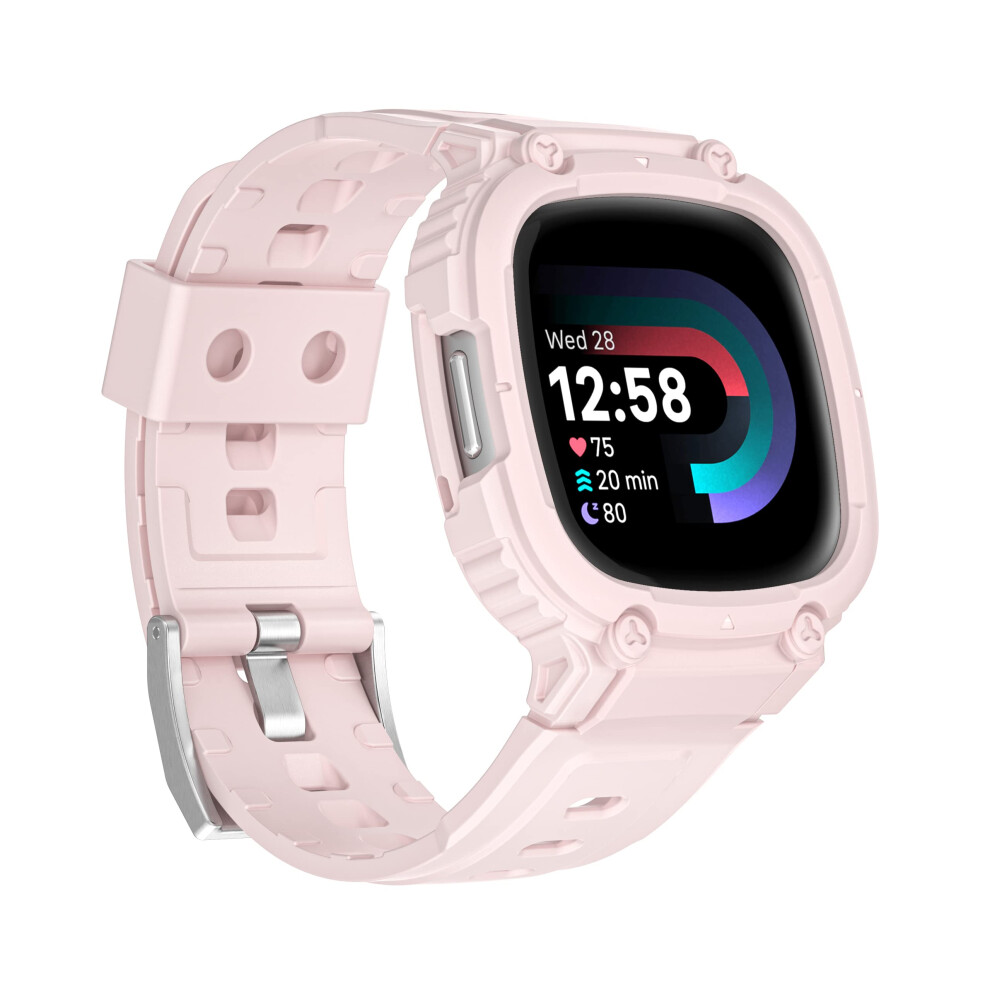 Band With Integrated Protective Case, Silicone Sport Strap For Fitbit Versa 4 And Sense 2 Pink 9070919190216