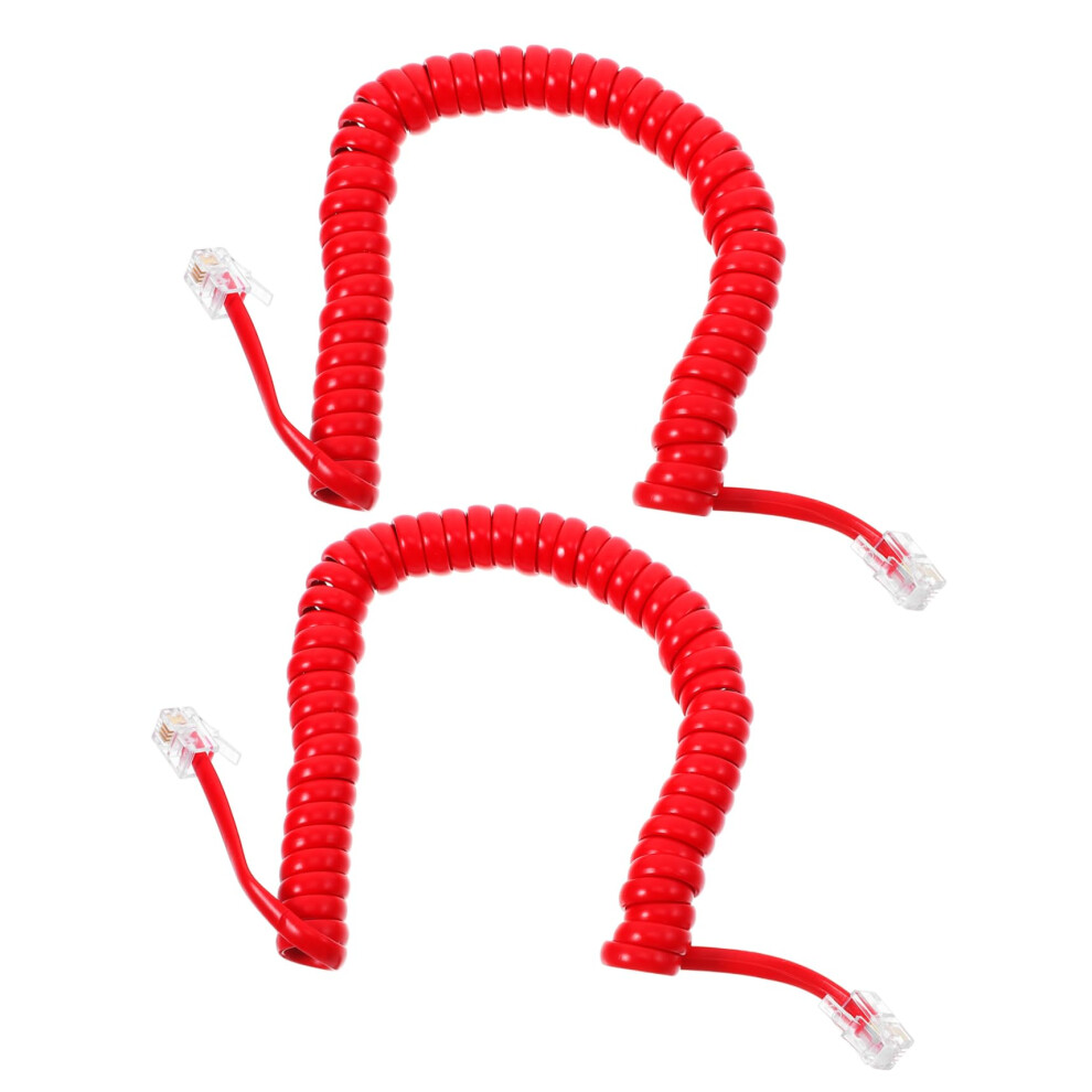 2Pcs Coiled Telephone Handset Cord Durable Spiral Cable For Landline Receiver Replacement Red 9113335144088