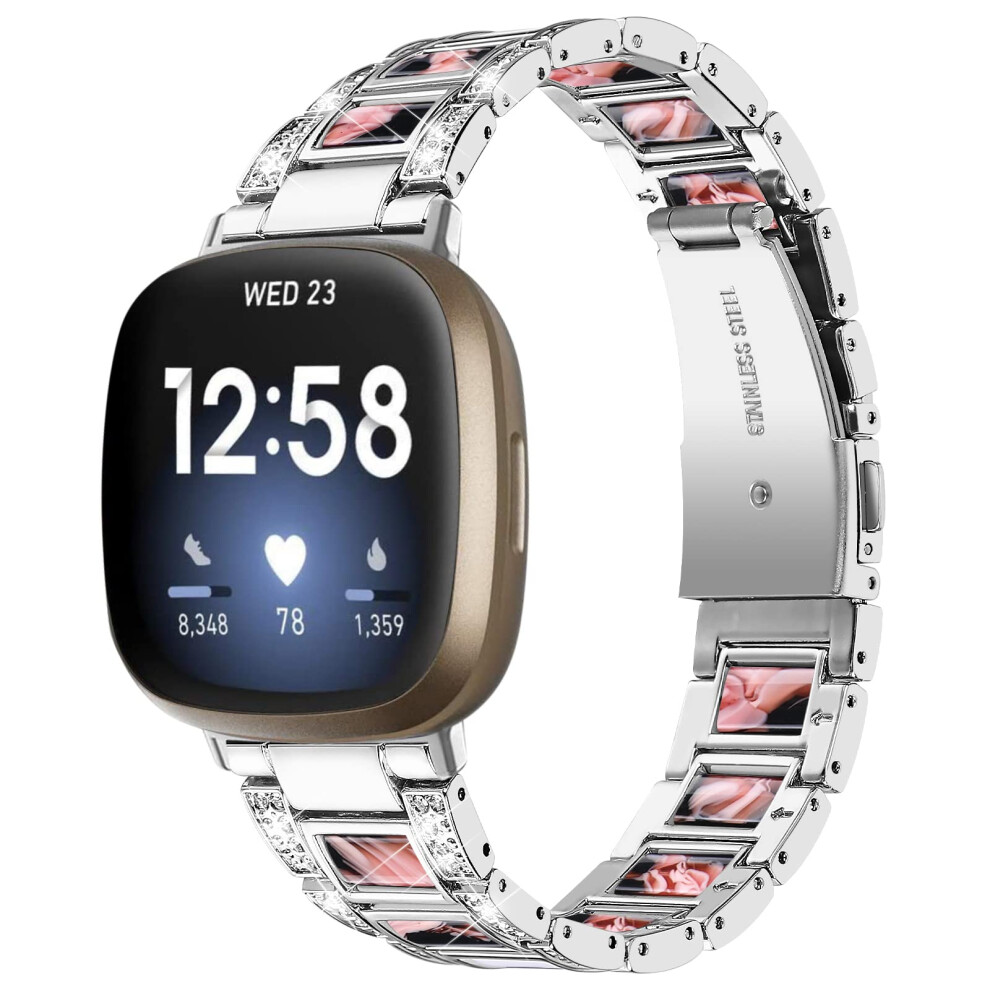 Stainless Steel Rhinestone Adjustable Resin Diamond Strap For Fitbit Versa 3 And Sense For Women Men 9113335144194