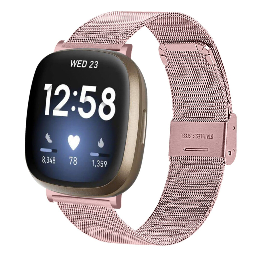 Stainless Steel Band Replacement Strap Stylish Metal Bracelet For Fitbit Sense 2 And Versa 4 Pink 9113335144699