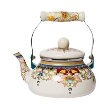 Retro Enamel Whistling Tea Kettle 2.4L Large Capacity for Stovetop, Even Heat, Rust
