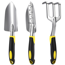Garden Tool Set 3 Pack Aluminum Gardening Kit with Ergonomic Grip for Planting Digging Weeding Yellow