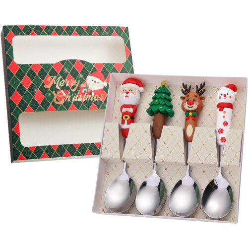 Christmas Spoon and Fork Set with Creative Santa and Tree Design, Large Holiday Tableware Gift Box 1