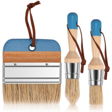 Wekvgz 3pcs Wax Brushes Set with Flat, Pointed & Round Head, Natural Bristle, Wooden Handle, Compatible with Chalk & Milk Paint for Furniture