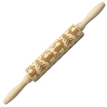 Wooden Rolling Christmas Ornaments Set 2024, Compatible with Outdoor Traditional Decor, Carved Embossed Cookie Stick Design