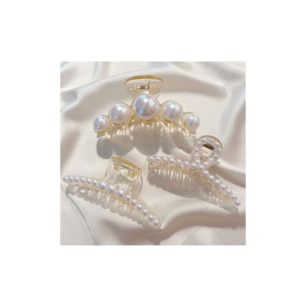 Women's Pearl Clip Large Hair Catch Hairpin Shark Hair Claw Plate H 9389440783829