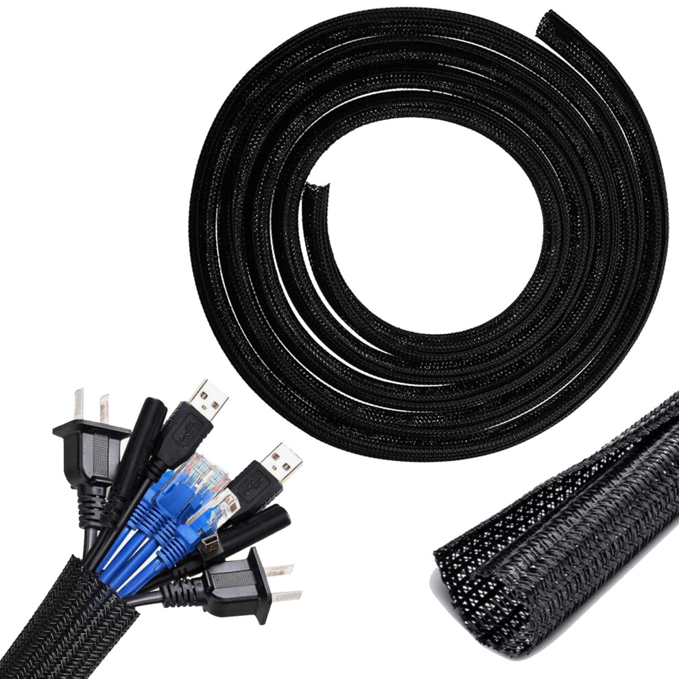 Cable Management Sleeve 10Ft 1/2 Inch Split Braided Cord Protector Black Wire Organizer Home Office 9070919192821