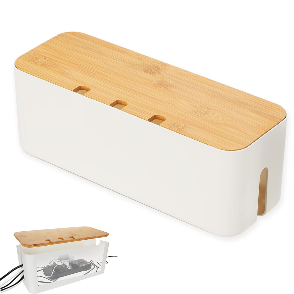 Cable Management Box With Bamboo Lid, Large Cord Organizer For Power Strips, Home And Office 9113335147287