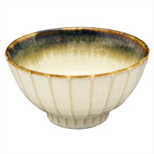 Japanese Mino Ware Porcelain Rice Bowl, Striped Design, Made in Japan, 6.3 Inch Diameter