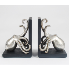 Silver Octopus Bookends Pair | Nautical Resin Shelf Decor