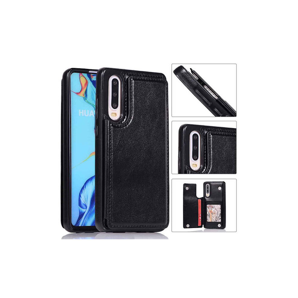 Stylish Protective Case With Card Holder - Compatible With Huawei P30 Black 9389440785465
