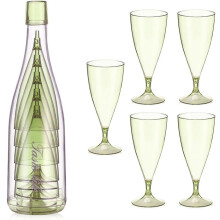 Plastic Champagne Flutes Set of 5 in Bottle, Shatterproof Reusable BPA Free, Mimosa Glasses for Brunch, Camping, Pool Parties (Green)