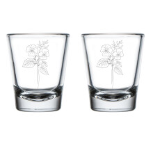 Set of 2 Shot Glasses 1.75oz Shot Glass Gift Birth Month Flowers (February - Violet)