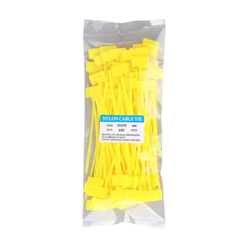 Yellow Cable Ties With Labels 100Pcs Nylon Zip Ties Marker Tags Selflocking For Easy Id 9070919196027