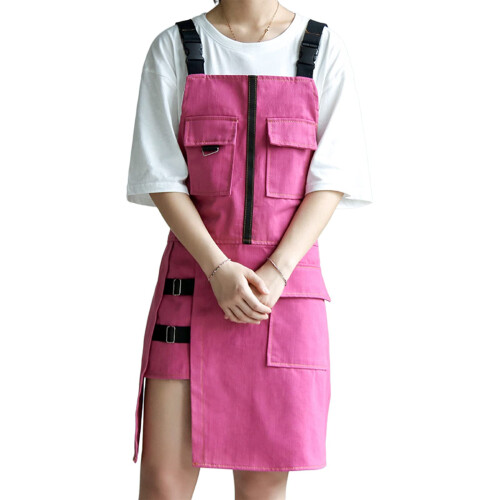 Split Leg Barber Apron with Adjustable Crossback Strap and Deep Pockets for Stylists Large Pink