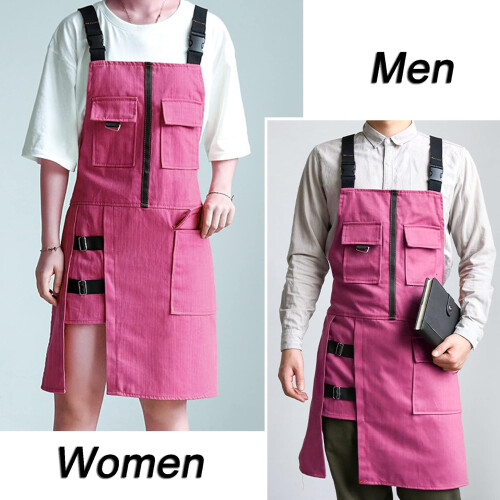 Split Leg Barber Apron with Adjustable Crossback Strap and Deep Pockets for Stylists Large Pink 2