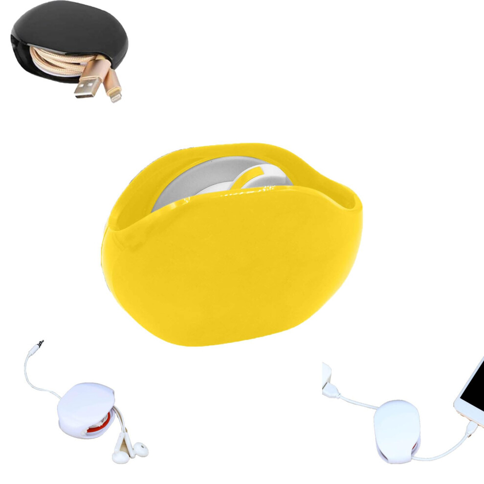 Retractable Cable Reel With Automatic Cable Retraction, Tangle Cord Organizer For Usb And Headphones, Yellow 9070919196355