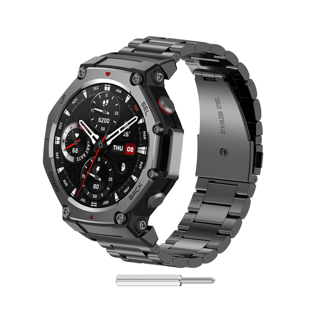Metal Band Stainless Steel Strap Quick Release Ergonomic Fit For Amazfit Trex 3 Black 9113335149403