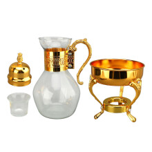 Vintage Glass Coffee Pot Set with Cups, Heat Resistant Arabic Tea Kettle with Lid and Ergonomic Handle (Gold)