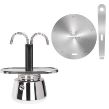 2 Cup Stainless Steel Moka Pot Dual Spout Stovetop Espresso Maker with Induction Adapter Plate