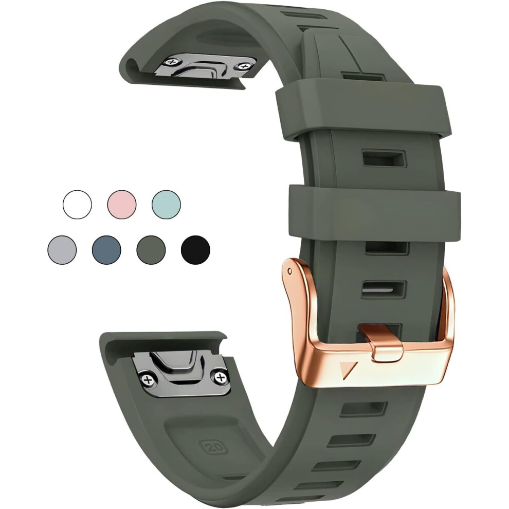 Watch Band Army Silicone Strap For Garmin Fenix5s Instinct2s With Rosegold Buckle Green 9113335150102