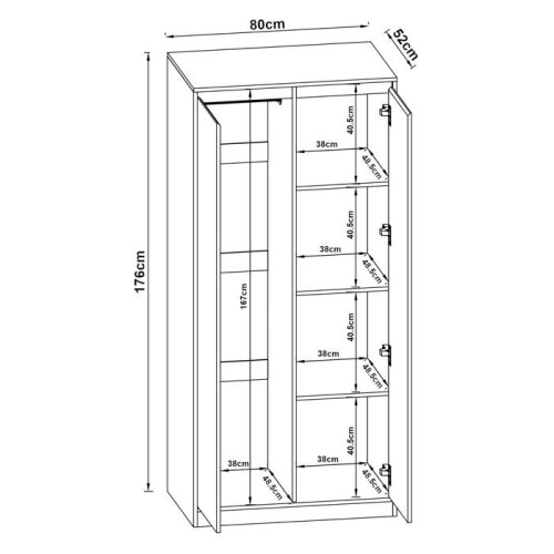 Schrank - Modern - 2 Türen - MDF - Eiche-Effekt - 4 Regale - 176x80x52 cm 1