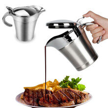 Stainless Steel Gravy Boat 17oz Double Wall Insulated with Hinged Lid and NonDrip Spout