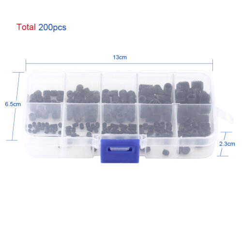 200pcs Hex Socket Head Set Screw Assortment Kit M3-M8 Black 2