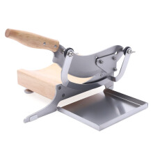 Manual Meat Slicer Frozen Meat Cutter Stainless Steel Adjustable Thickness with Wood Handle and Detachable Tray for Beef Bones Jerky Chinese Herbs