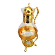 Vintage Turkish Coffee Pot and Glass Teapot Set with Lid and Cup, Heat Resistant Gold Design