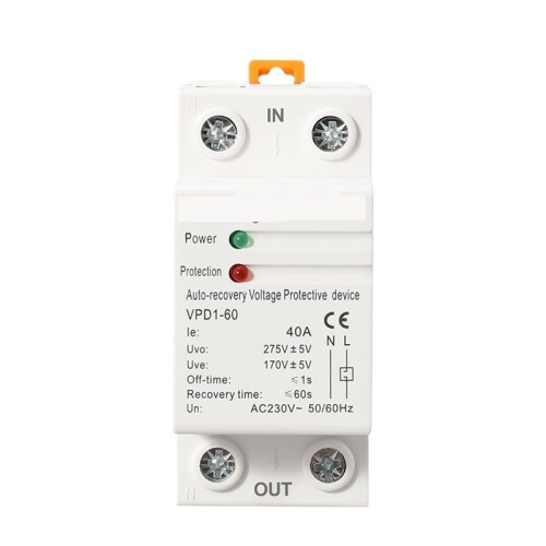 40A 230V DIN Rail Voltage Protection Relay, Automatic Over and Under Voltage Protector