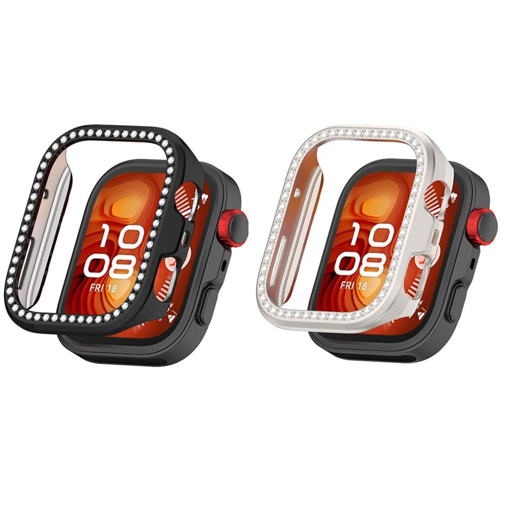 Bling Bumper Case 2 Pack Rhinestone Hard Pc Edge Protector And Beige For Huawei Watch Fit 4 Pro Black 9113335151161