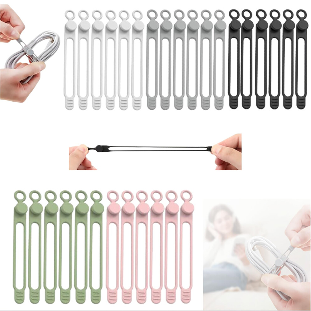 Reusable Silicone Cable Organizer Set With Tangle Elastic Cable Ties For Cord Management 5Pcs 9070919200021