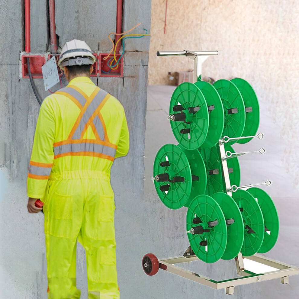 Heavy Duty Wire Spool Rack With Wheels, 6 Reel Cable Dispenser Organizer, 200Kg Capacity 9070919200052