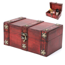 Decoratieve doos, vintage schatkist, houten opbergdoos met slot, retro stijl, antiek design, sieradenorganizer, bewaardoos, piratenthema,