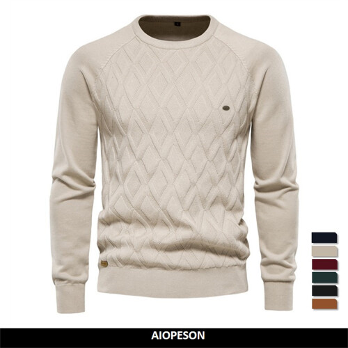 Men's Clothing  Modern Argyle Basic Men Sweaters Solid Color O-neck Long sleeve Knitted Male Pullover Winter Classic New 1