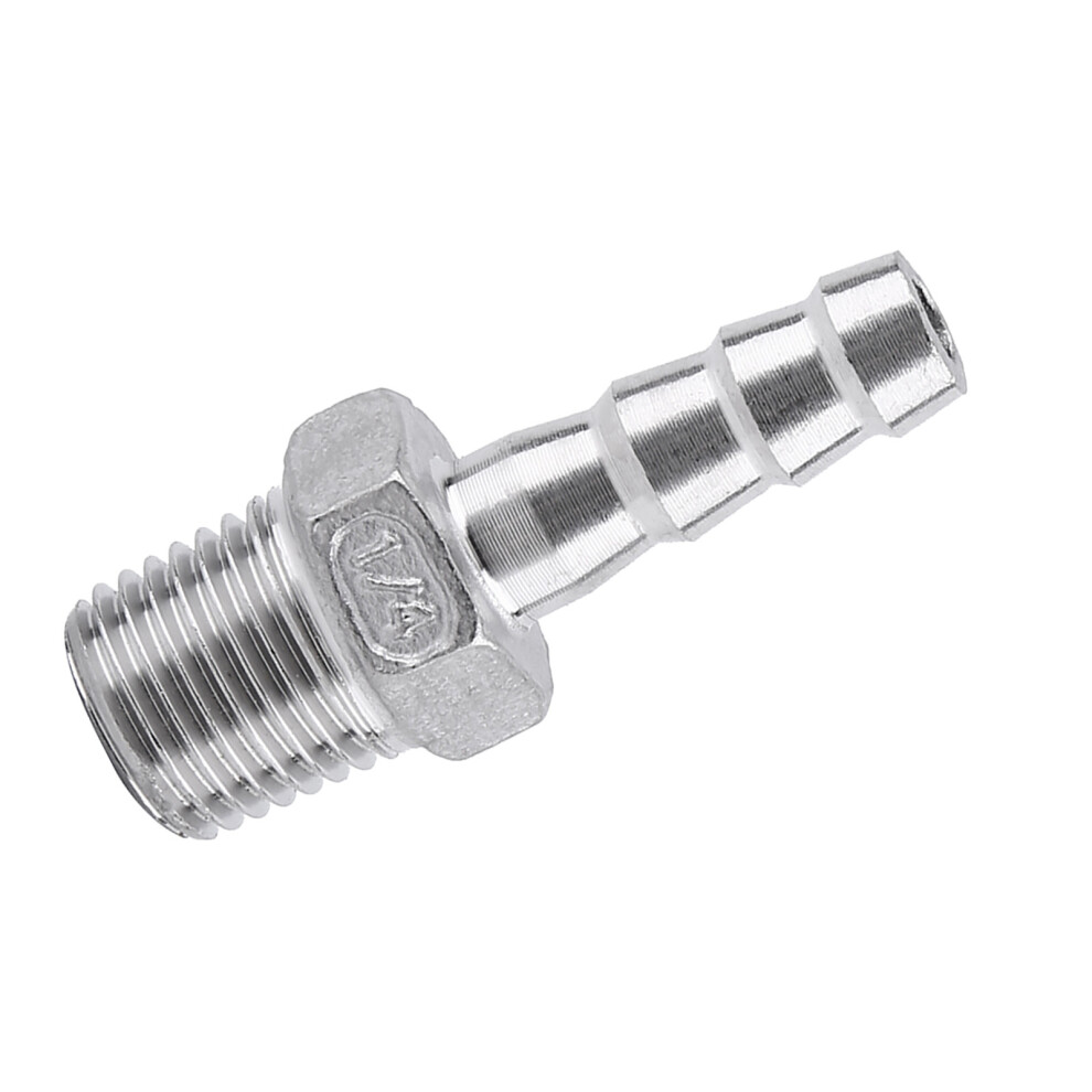 304 Stainless Steel 1/4"X8mm Male Thread Barb Hose Tail Connector Fitting 8771382837653