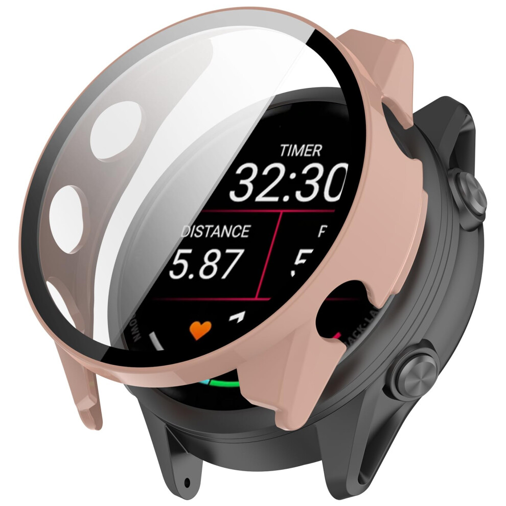 Case With Hd Tempered Glass Full Coverage Shockproof Pc Frame 47Mm For Garmin Forerunner 970 Pink 9070919202216