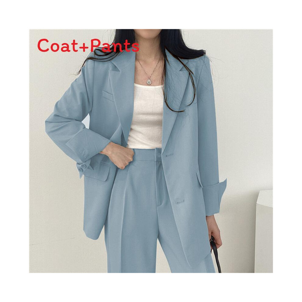 (, 2XL) Elegant Women Suit With Long Sleeves Pockets For Work Outings Supplies Casual Blue