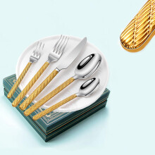 60Piece Gold Silverware Set with Hammered Twist Handles, 1810 Stainless Steel Flatware for 12