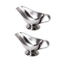 2Pcs Stainless Steel Gravy Boat with Handle, 5oz Easy Pour Sauce Server, Rustproof Metal Base