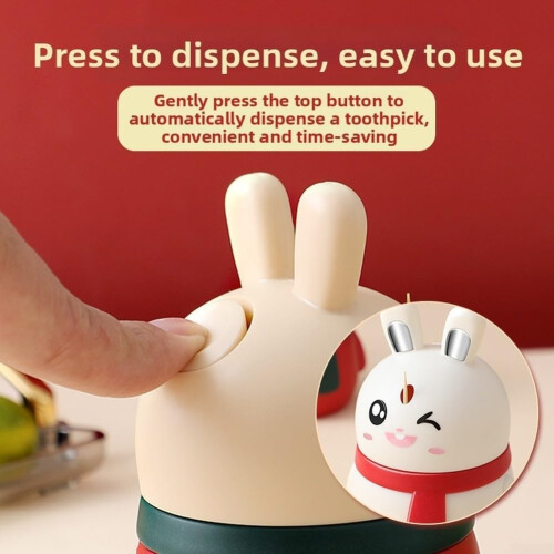 Automatic Rabbit Toothpick Dispenser with Cute Design for Kitchen Table, Hygienic Single Release, White 2