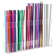 Acrylic Straw Organizer with Clear Dispenser for Under Cabinet Mess Kitchen Utensil Storage