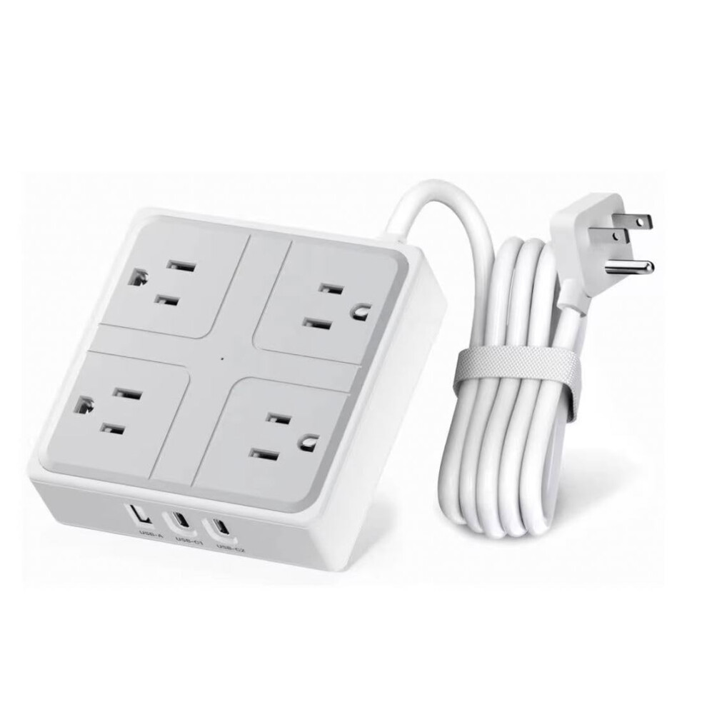 Power Strip With Usb Ports, 8 Wide Outlets, 3Side Surge Protector, 6Ft Flat Plug Cord, Wall Mount 9070919204456