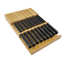 Bamboo InDrawer Knife Organizer, 17 Slot Large Capacity Kitchen Knife Storage Block Holds 8 Short and 9 Long Knives
