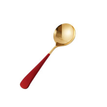 Stainless Steel Soup Spoon Set with Deep Round Head and Ergonomic Painted Handle for Dessert and Coffee
