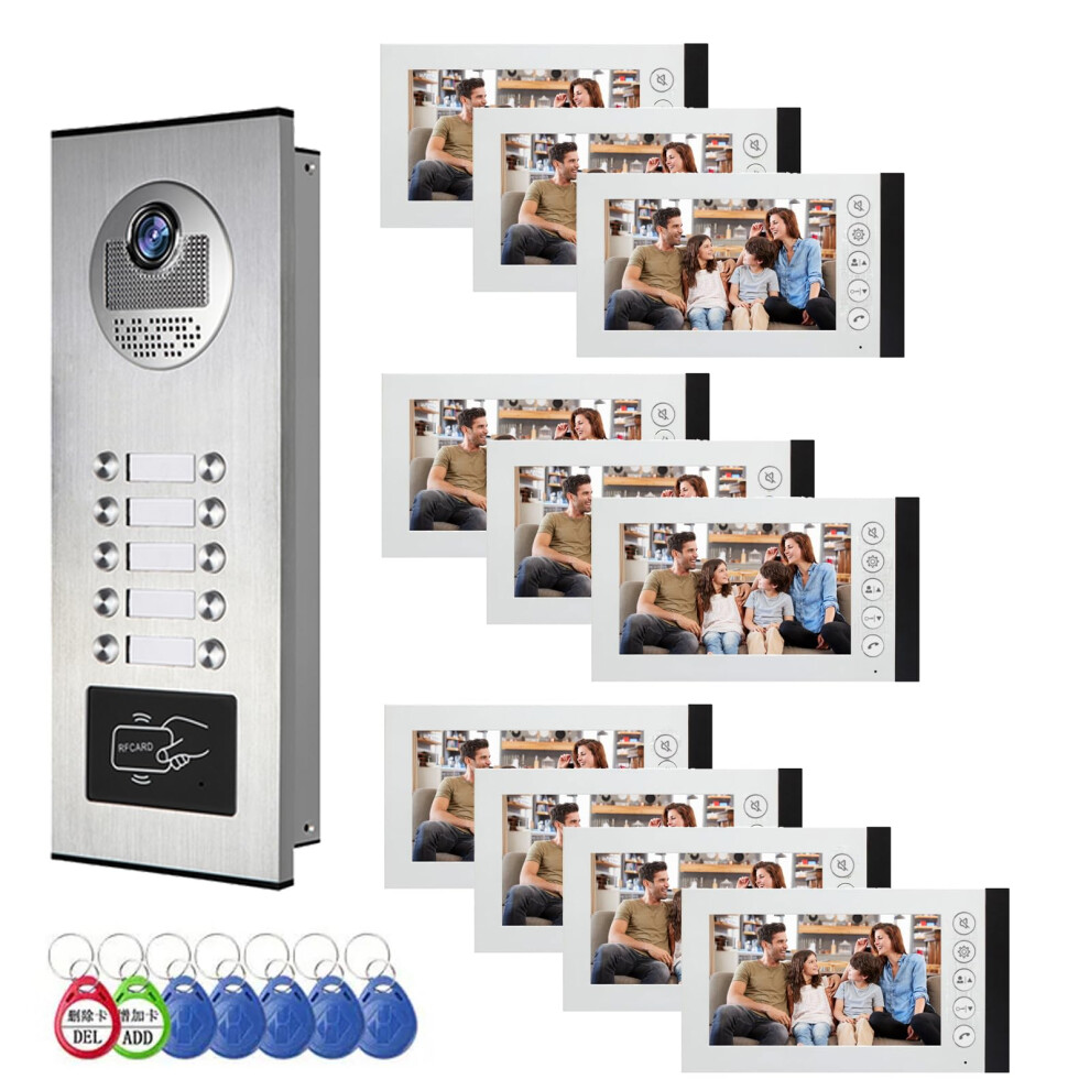 Video Intercom System With 7 Inch Monitor, Twoway Audio, Night Vision, Ip65 For 10 Unit Apartments 9070919205606