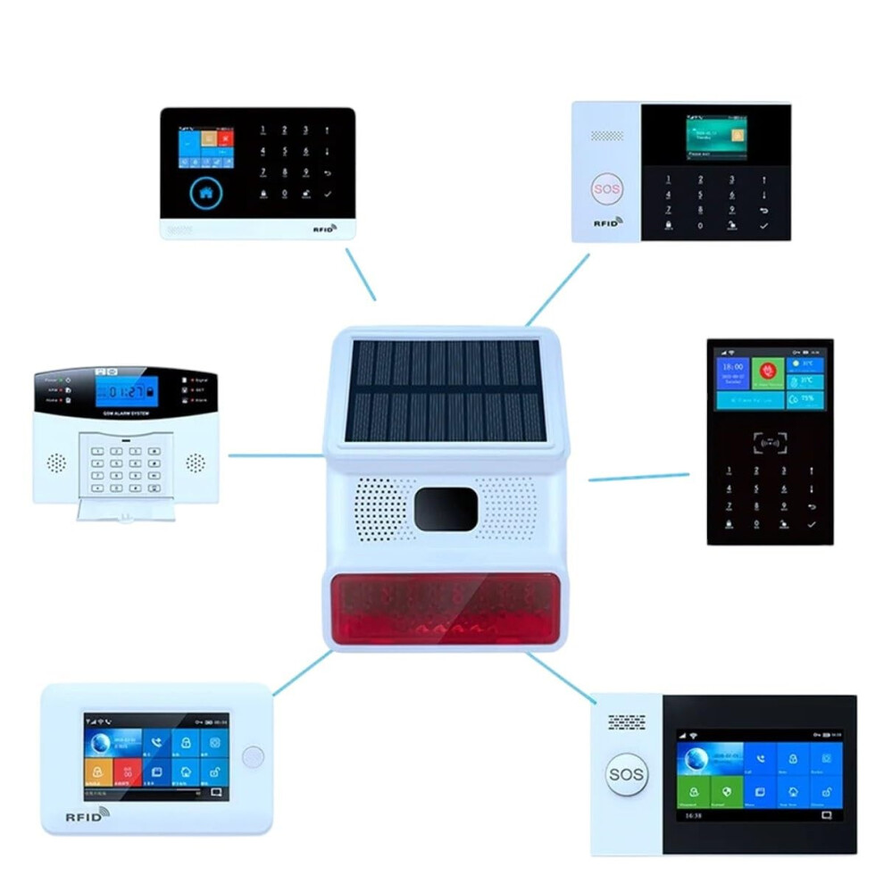 Wireless Outdoor Siren Solar Powered Security Alarm With Loud Alert And Bright Strobe Light 433Mhz 9070919206436