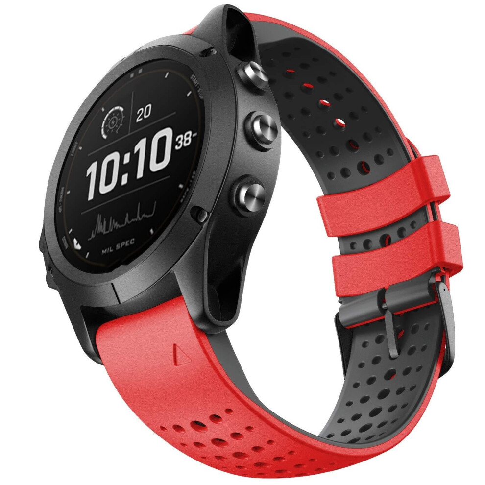 22Mm Silicone Watch Band For Garmin Fenix And Forerunner, Red Black Breathable Sport Strap Black,Red 9113335157606