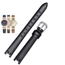 Leather Watch Strap 12mm – Slim Tapered Black Leather Band with Silver Buckle for Anne Klein